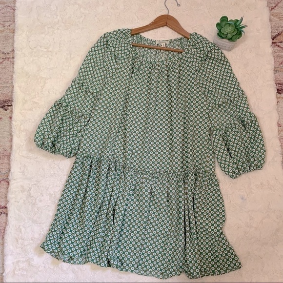 𝅺nwt Max studio green geo floral flowy mini dress - Picture 2 of 7